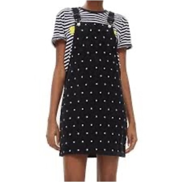 Topshop Dresses & Skirts - Topshop Black Polka Dot Corduroy Pinafore Overall Dress Women 8 Retro Schoolgirl